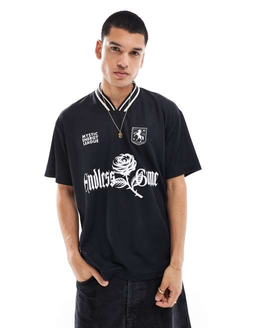Bershka - Retro jersey T-shirt in zwart