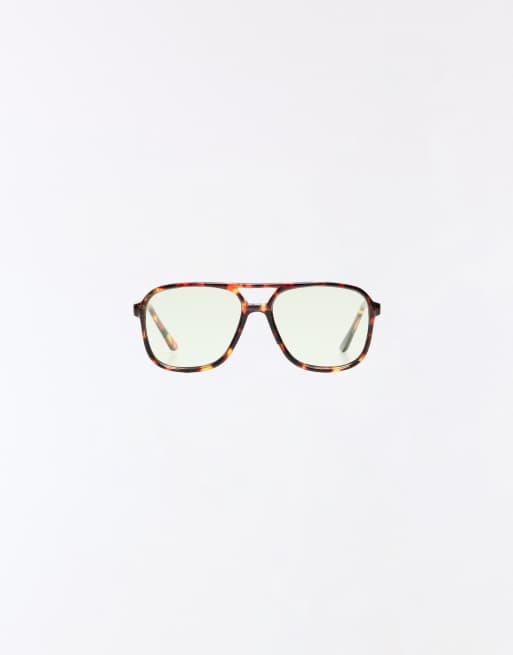 Bershka Retro plastic blue light glasses in brown, 4 of 4