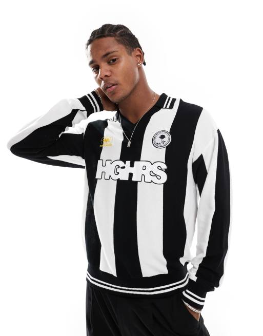 Bershka retro polo sweater in black and white