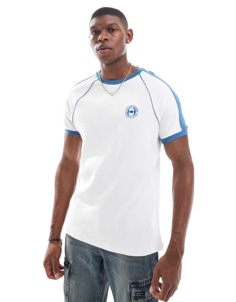 Bershka retro ringer sports t-shirt in white - view 1