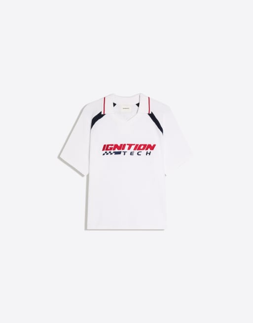 Bershka Retro-Sport-Polo in Weiß, 5 von 6