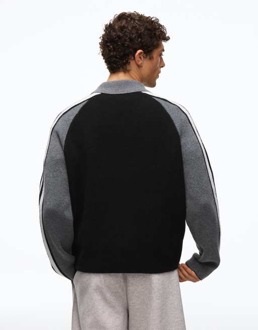 Bershka retro sport polo-striktrøje i sort, 3 af 5