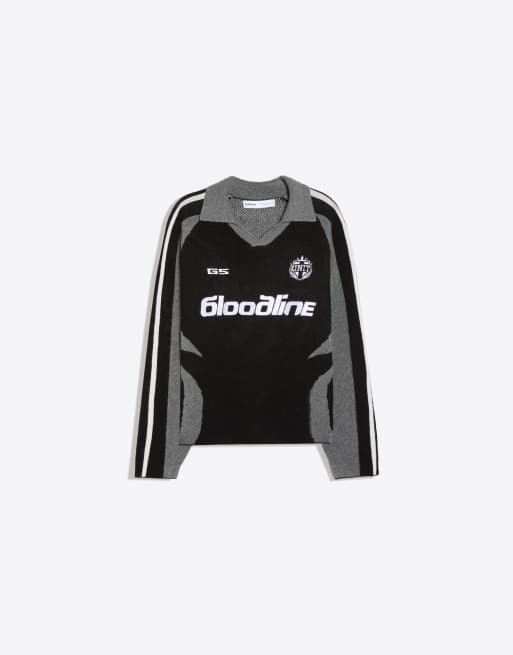 Bershka retro sport polo-striktrøje i sort, 5 af 5