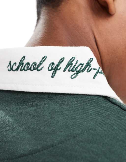 Bershka - Retro sport rugbyshirt in groen , 3 van 4