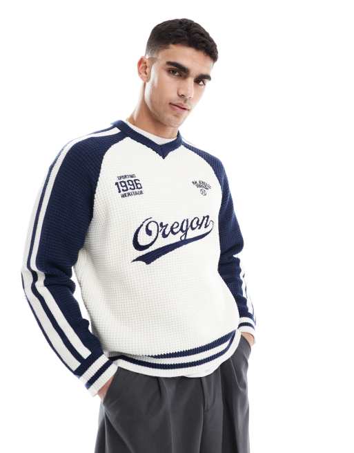 Bershka - Retro sportieve gebreide trui in ecru