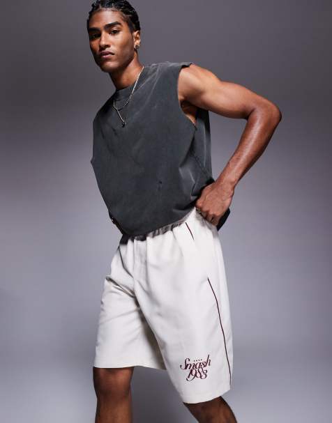 Bershka retro sports shorts in stone - view 1