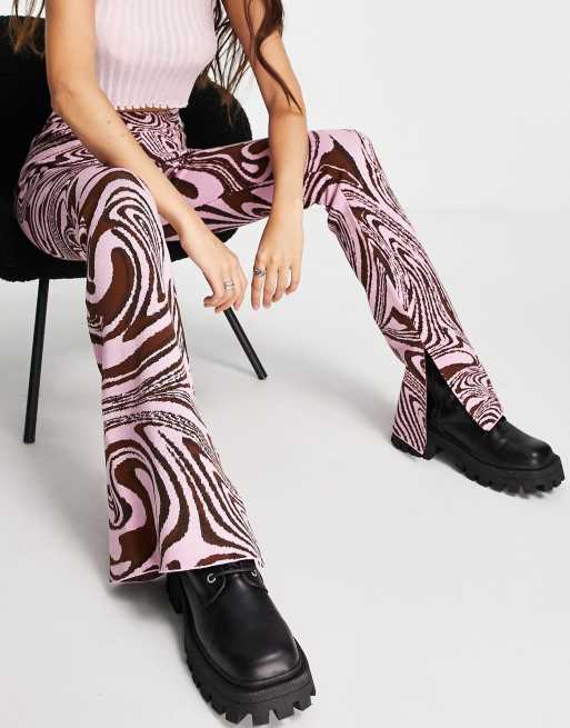 Bershka retro swirl print trouser co-ord in pink ASOS