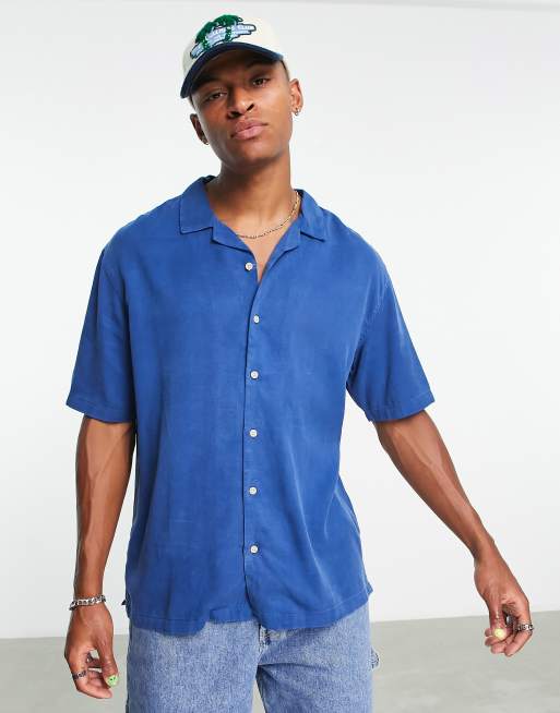 Bershka revere collar shirt in blue | ASOS