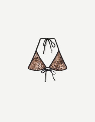 Bershka reversible animal print bikini top in black - view 1
