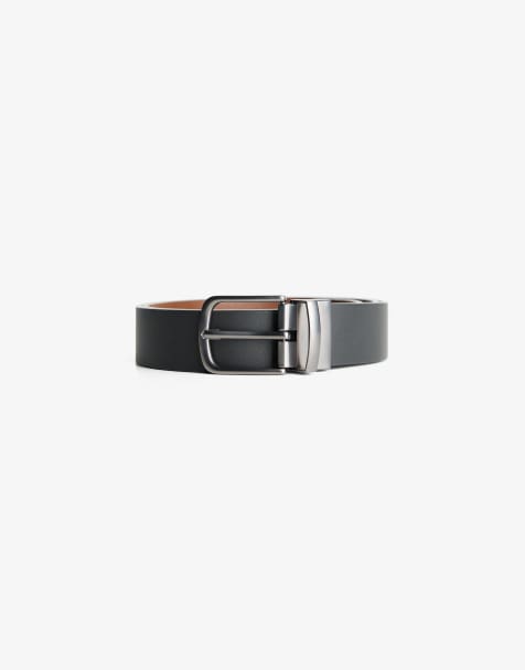Bershka - Reversible brede riem met leereffect in zwart - view 1