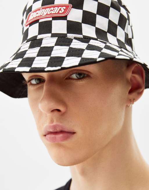 Bershka reversible bucket hat in checkboard print