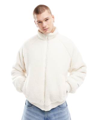 reversible faux shearling jacket in ecru-Neutral