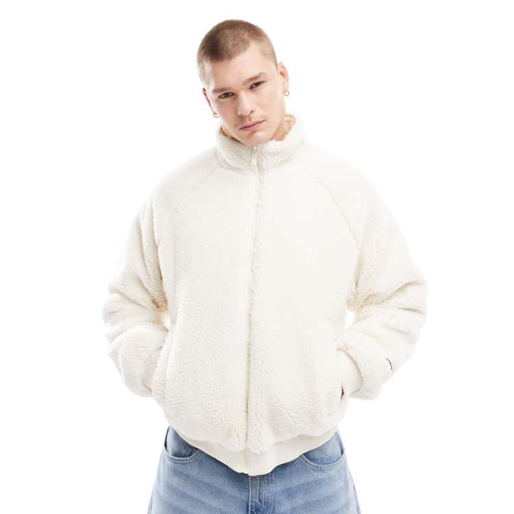 Bershka reversible faux shearling jacket in ecru ASOS