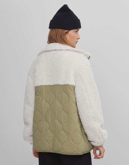 oversized shearling zip up jacket ecru |