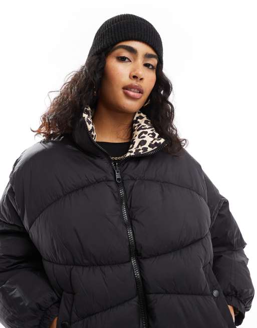 Bershka reversible padded jacket in black leopard print ASOS