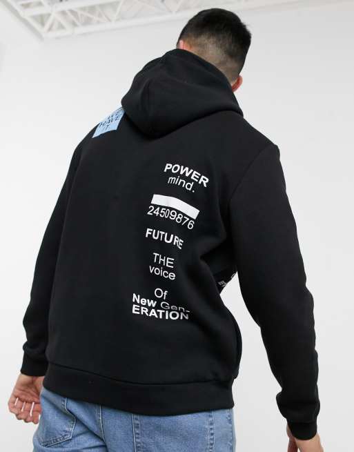 Bershka rewind hoodie with chest u0026 back print in black | ASOS