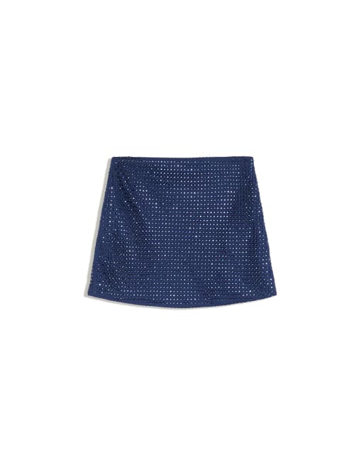 Bershka Rhinestone effect mini skirt in navy, 5 of 5