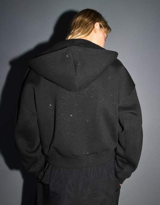Bershka Rhinestone hoodie in black, 3 of 5