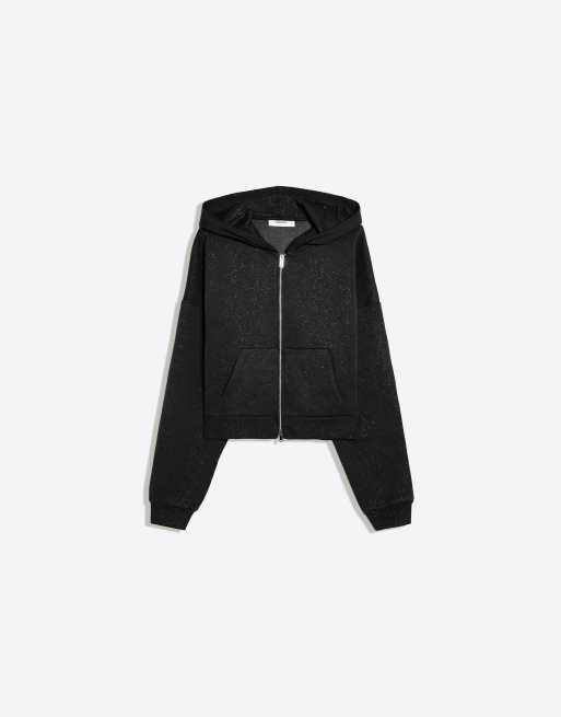 Bershka Rhinestone hoodie in black, 5 of 5
