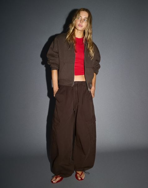 Bershka Rhinestone hoodie in brown - view 1