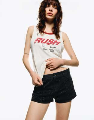 Bershka rhinestone shorts in black - view 1