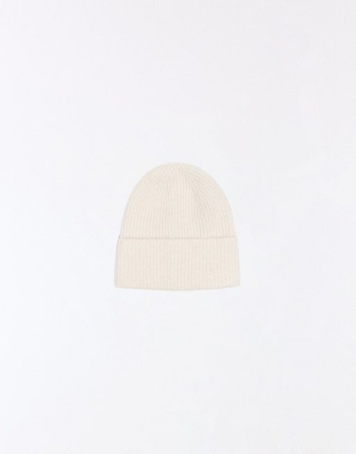 Bershka ribbad stickad mössa i naturvit, 4 av 6