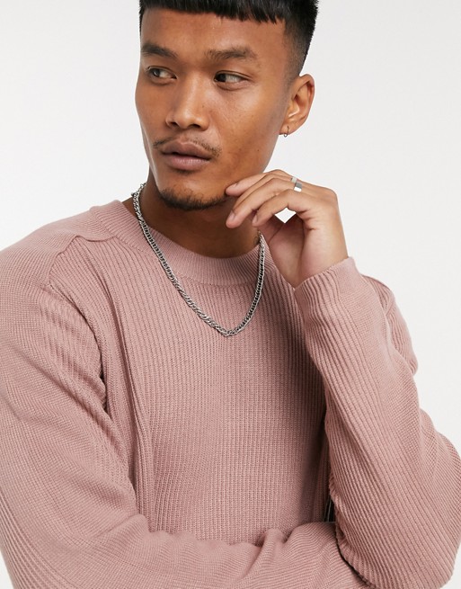 Bershka ribbed crew neck jumped in pink