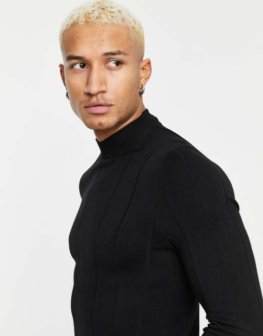 Bershka ribbed crew neck jumper in black | ASOS