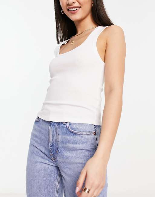 Bershka ribbed cropped tank top 2 pack in black and white