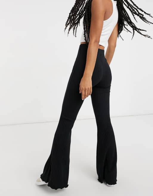 Ribbed Flared Pants - Black - Ladies