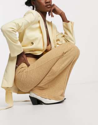 ribbed flared pants beige