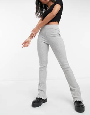 grey ribbed flare pants