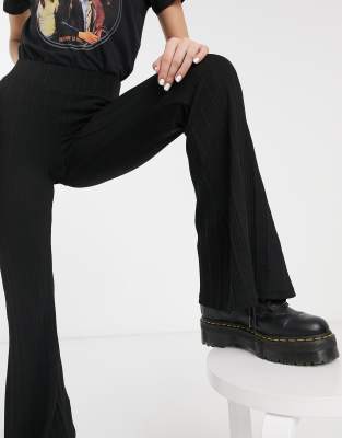 black ribbed flared trousers