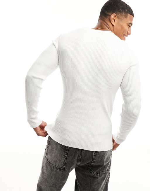 Bershka ribbed jumper in white