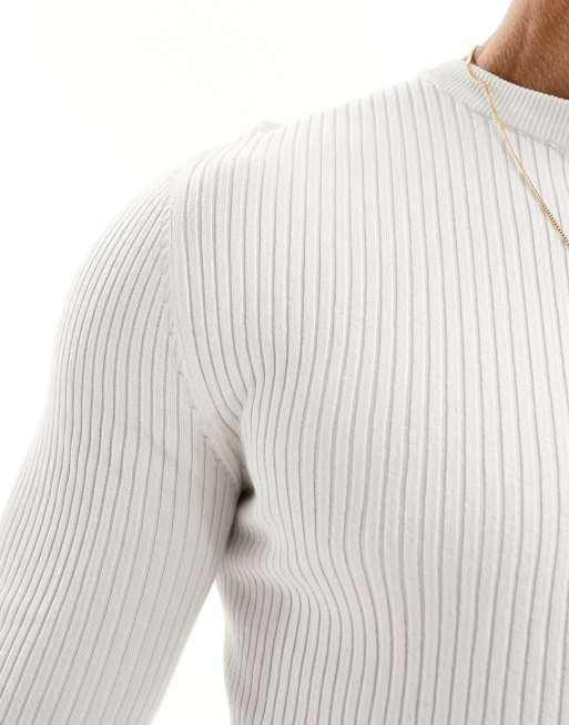 Bershka ribbed jumper in white