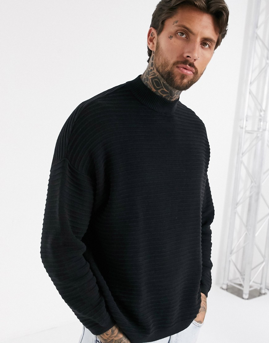 Bershka ribbed jumper with high neck in black