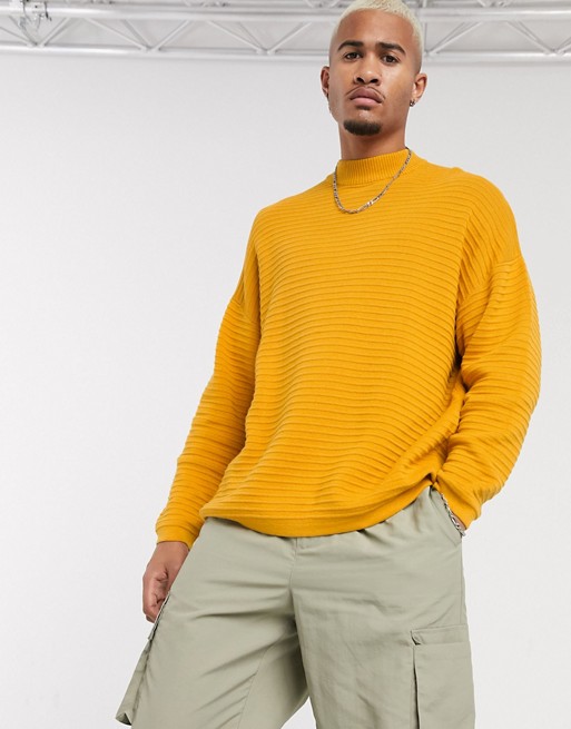 Bershka ribbed jumper with high neck in mustard