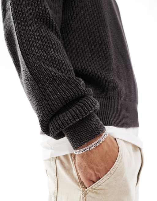 Bershka ribbed knit sweater in dark gray | ASOS