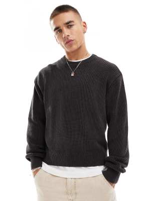 Bershka ribbed knitted jumper in dark grey