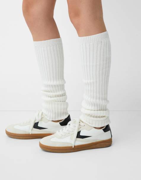 Bershka Ribbed leg warmers in ecru - view 1