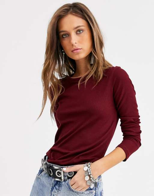 ribbed long sleeve top womens