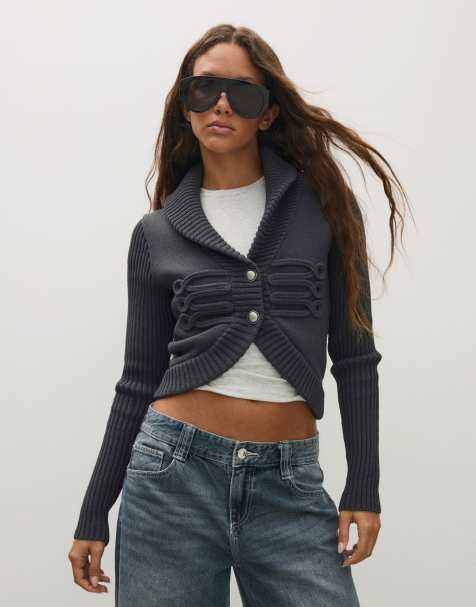 Bershka Ribbed military jacket in grey - view 1