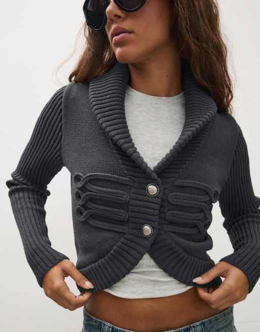 Bershka Ribbed military jacket in light grey, 2 of 5