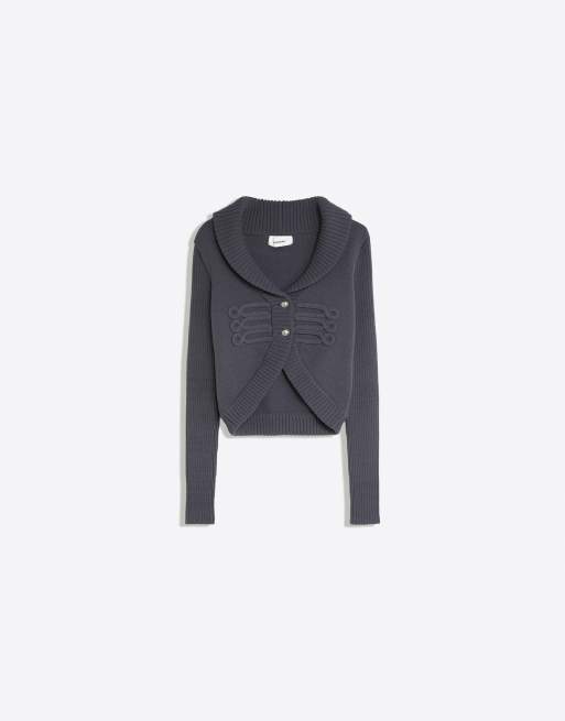 Bershka Ribbed military jacket in light grey, 5 of 5