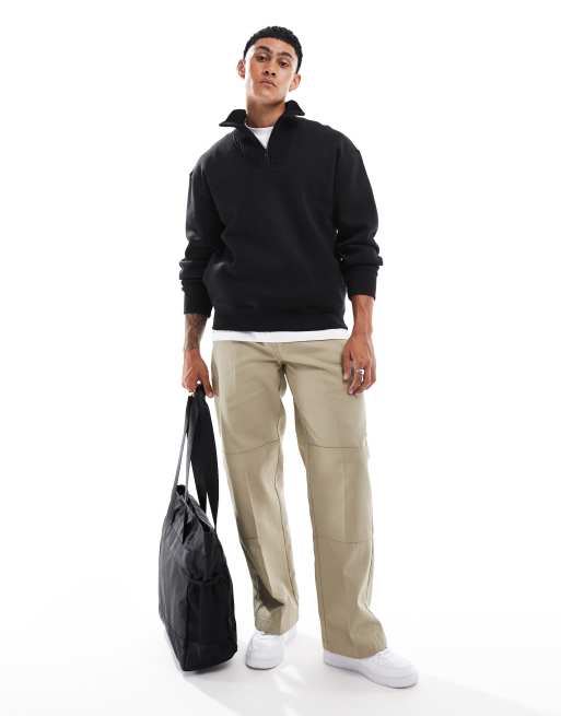 Bershka ribbed neck 1/4 zip sweater in black | ASOS
