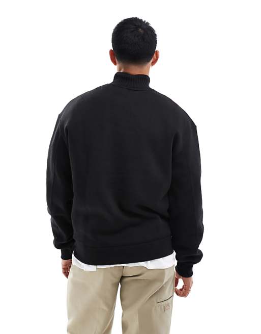 Bershka ribbed neck 1/4 zip sweater in black | ASOS Bershka ribbed neck 1/4 zip sweater in black | ASOS