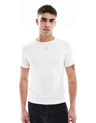Bershka ribbed short sleeve t-shirt in white