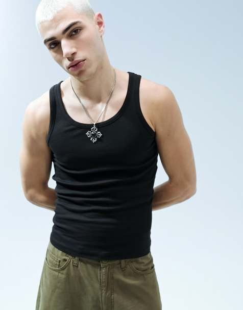 Bershka ribbed tank top in black - view 1