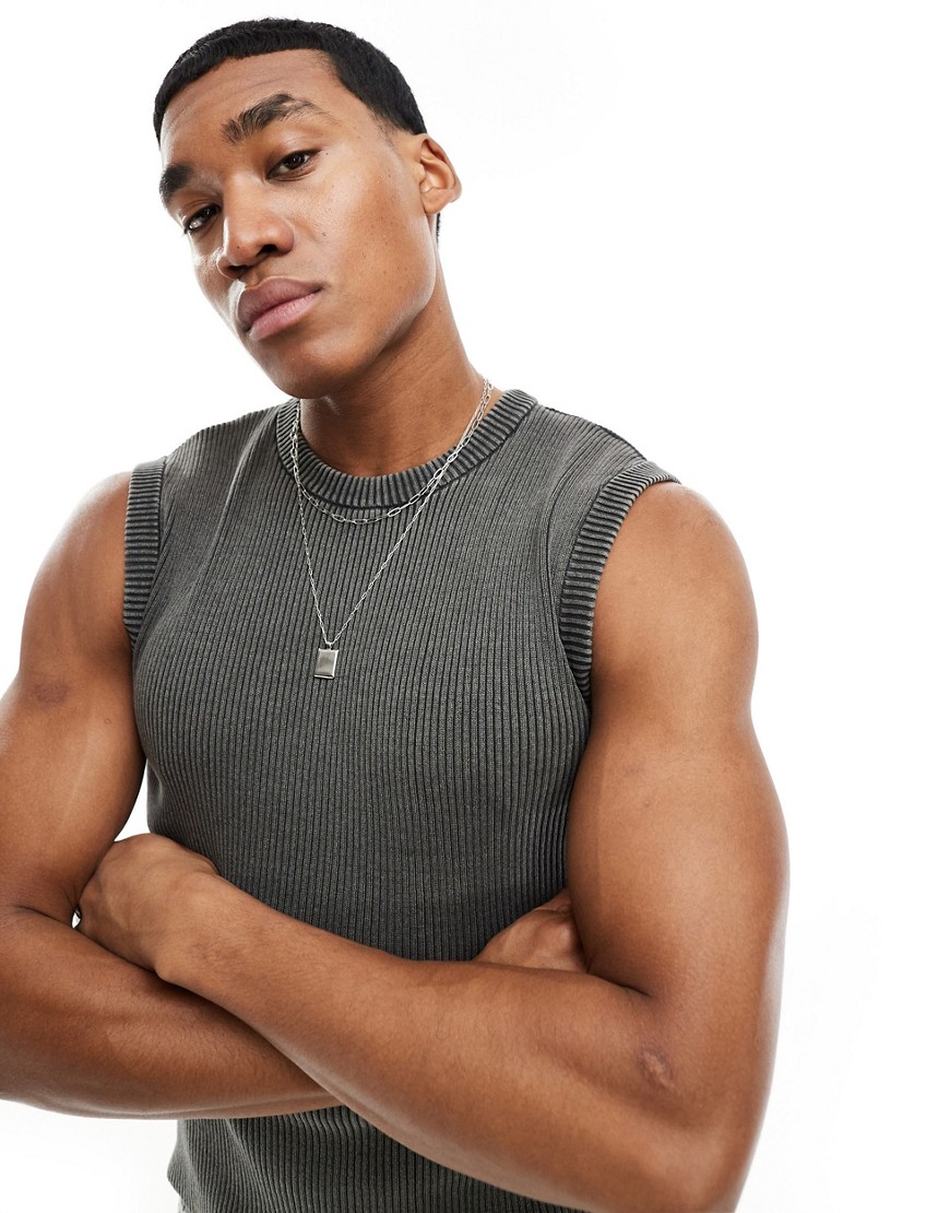 ribbed tank top in washed gray