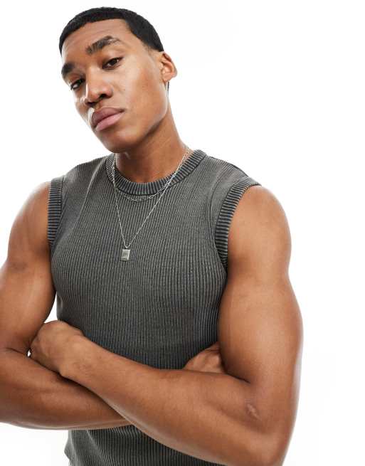 Bershka ribbed tank top in washed gray | ASOS